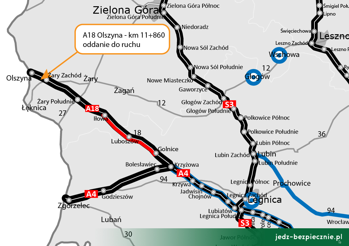 Polskie drogi – oddanie do ruchu odcinka A18 pomiędzy węzłami Olszyna i Żary Zachód